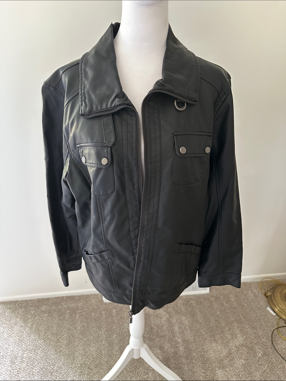 Vintage American Rag Black Bomber Jacket with Snap Pockets size 1X